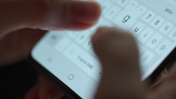 Female Hands Typing Text on Smartphone Closeup