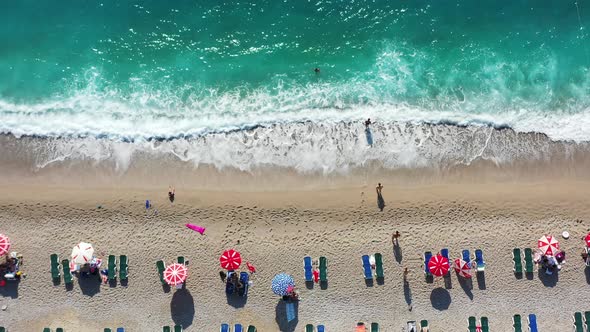 Sandy Beach Top View. Aerial View From Flying Drone