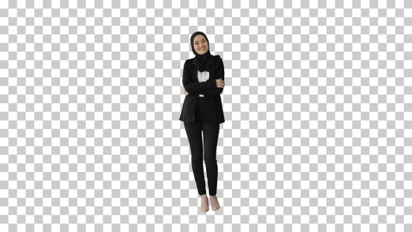 Smiling Arab businesswoman wearing hijab, Alpha Channel