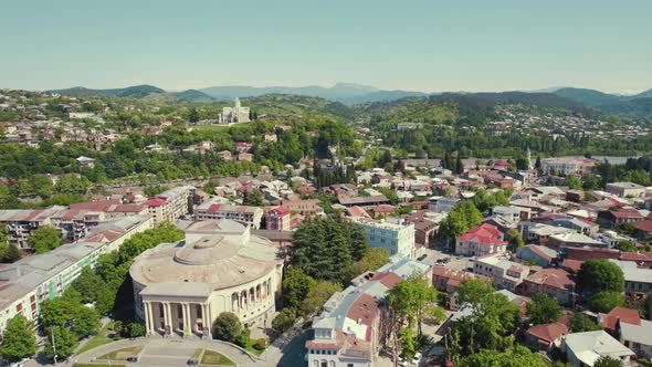 Birdseye View of Kutaisi and Bagrati Cathedral in Distance Imereti Region Georgia