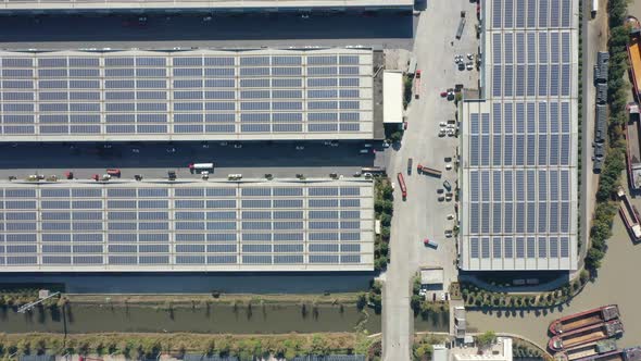 Solar panels on warehouse rooftop