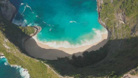 Aerial View Kelingking Beach on Nusa Penida Island, Bali, Indonesia