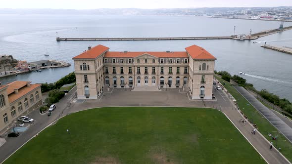 Aerial view of Pharo Palace (Palais du Pharo) in Marseille, France