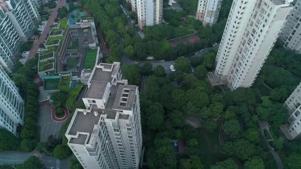 Aerial Vertical Shot Over Residential Apartment Buildings on Sunset