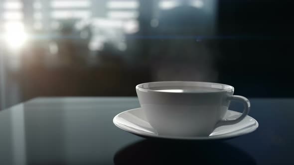 Early Sunny Morning and Breakfast with Cup of a Hot Coffee on the Kitchen Table 4k