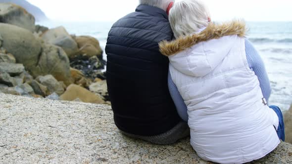 Rear view of senior couple looking at sea