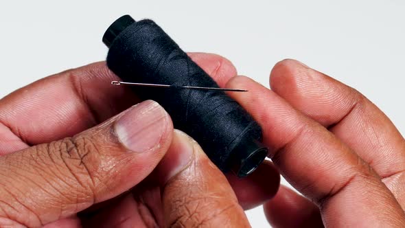 Macro Black Thread And Needle