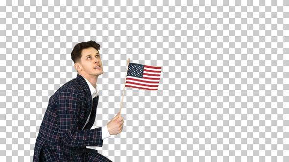 Cool Man in Suit Does Crazy Dancing with American Flag Alpha