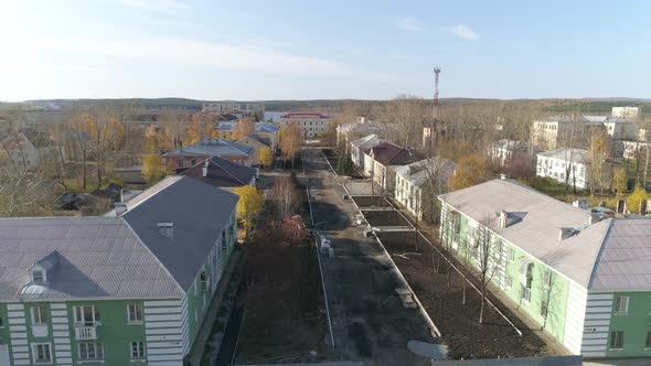 Aerial view of Reconstruction of a pedestrian boulevard in a provincial town 06