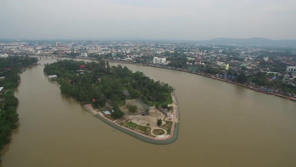 Aerial Shot of Surat Thani, River and CitySurat Thani Province, Thailand