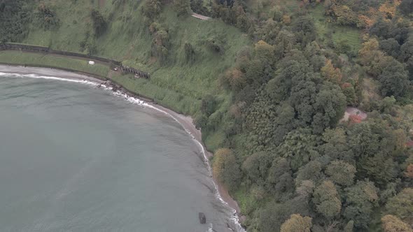 Aerial view of Georgian railway high speed train moving near the sea in Batumi. Georgia 2021