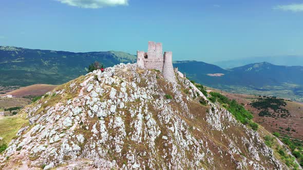 Aerial View of Ancient Castle on Mountain Hill Pine Forest on Mountain Slope