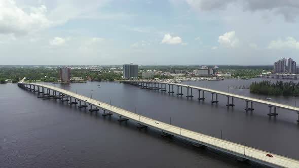 Aerial Video Edison Bridge To Fort Myers Downtown 4k