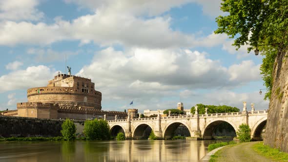 Time lapse of the St. Angelo Bridge and Castel Sant'Angelo in Rome