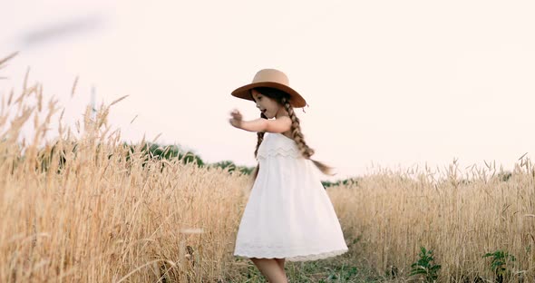 Little Girl is Spinning in a Wheat Field