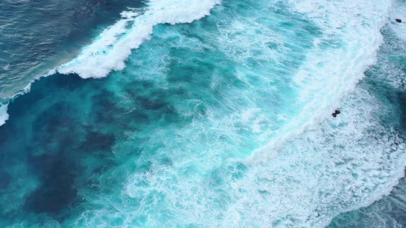 Waves and Azure Water as A Background. View from Drone at The Ocean Surface.