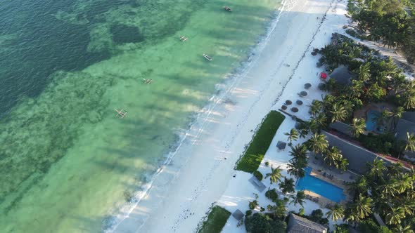 Zanzibar Island Tanzania  Aerial View of the Beach Near the Shore Slow Motion