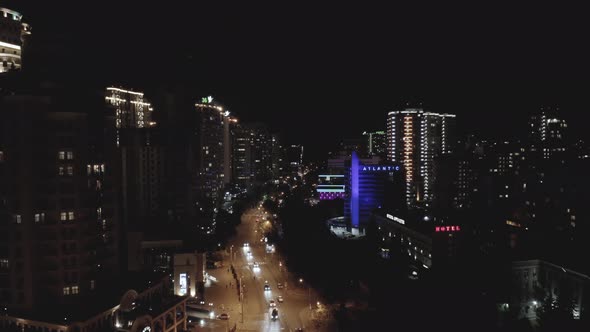 Aerial Drone View of Night Odessa Ukraine