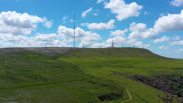 An aerial view of the mast on Winter Hill in Bolton