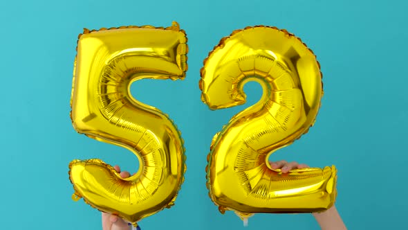 Gold Foil Number 52 Celebration Balloon