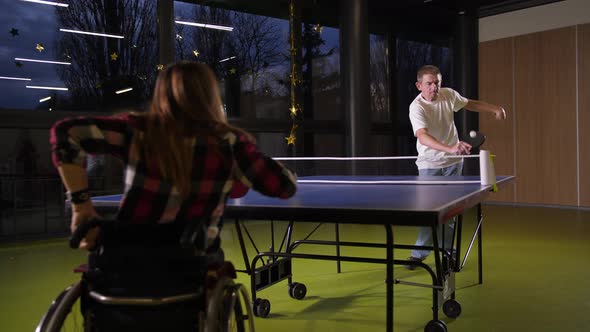 Disabled Adult People Playing Table Tennis