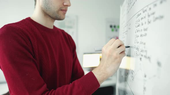 Businessman Is Looking Whiteboard Creative Office Analyzing Statistics