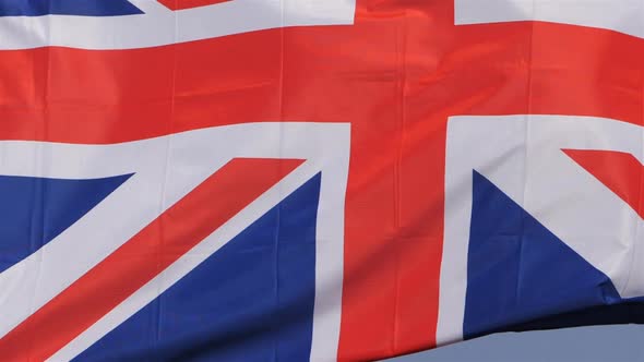 The national British flag waving in the wind.