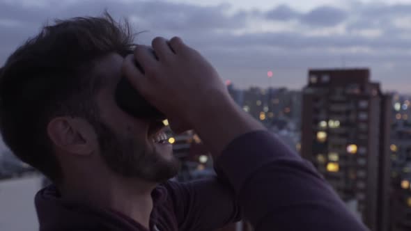 Young man with virtual reality headset