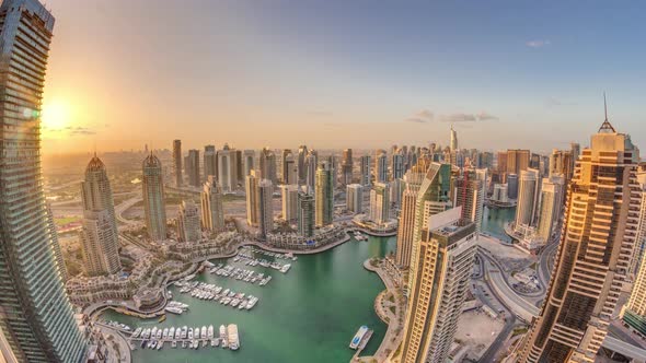 Dubai Marina Skyscrapers and Jumeirah Lake Towers View From the Top Aerial Timelapse in the United