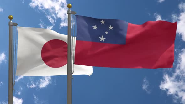 Japan Flag Vs Samoa Flag On Flagpole