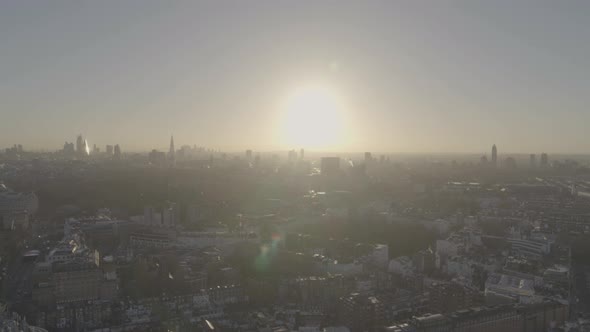 Panning aerial clip of Knightsbridge district in Central London