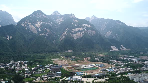 Aerial Approching View Of Mount Hua In China