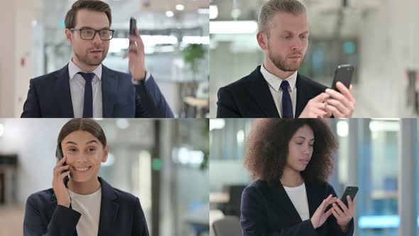 Collage of Young Business People Talking on Smartphone