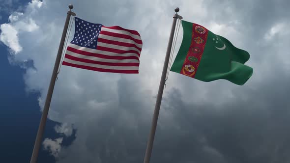 Waving Flags Of The United States And The Turkmenistan 2K