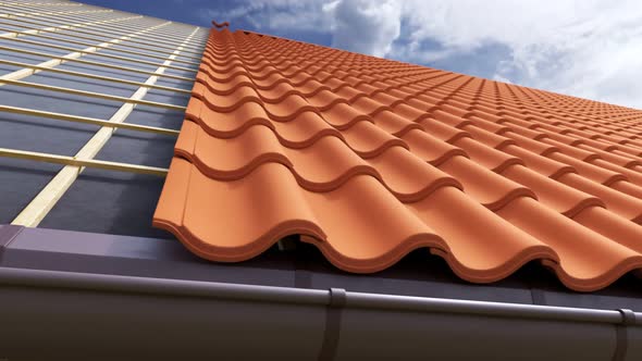 Loopable animation of a house with the clay tiled roof being gradually built