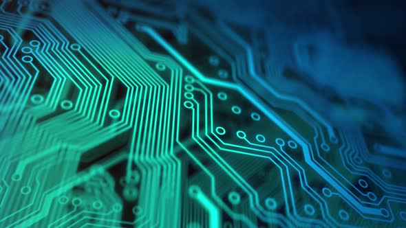 3D Animation of Electronic Circuit Board Close Up