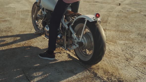 Motorcyclist Doing Tire Burnout in the Desert Slow Motion