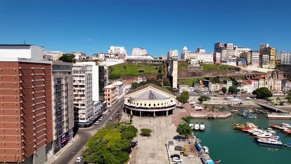 Downtown of Salvador Bahia Brazil. Historic buildings at tourism postalcard.