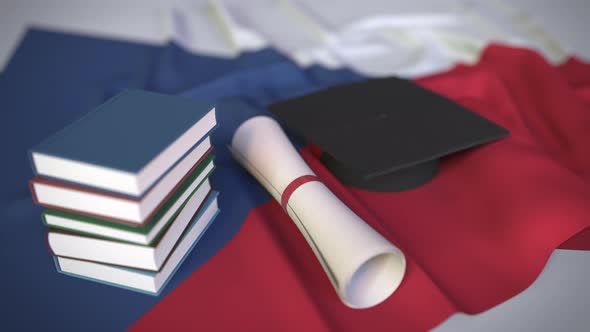 Graduation Cap and Diploma on the Czech Flag