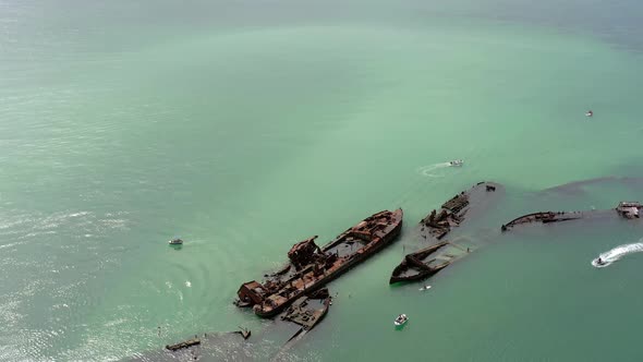 Aerial View of Tangalooma Shipwrecks in Brisbane Australia in the Summer