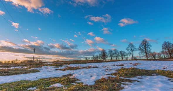 Spring Plowed Field Partly Covered Winter Melting Snow Ready For New Season