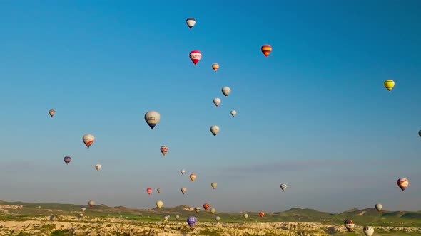 Aerial view Hot air baloons The famous city of Cappadocia, Turkey.
