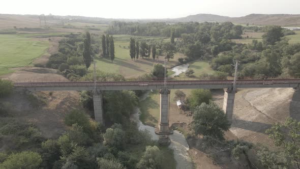 Aerial view of empty Railway bridge in Samtskhe-Javakheti region, Georgia.