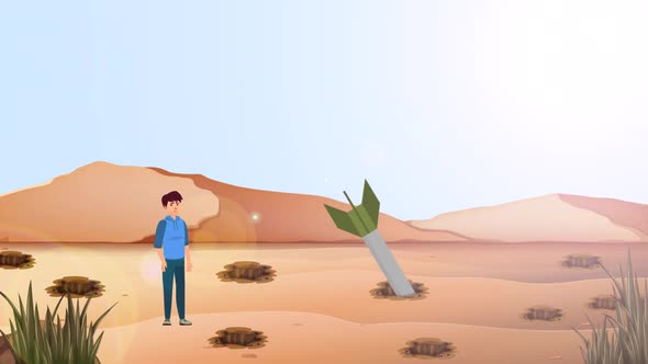 Man In Desert With Rocket In The Ground