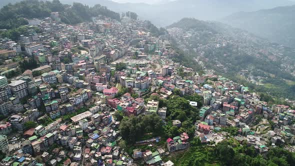 City of Gangtok in Sikkim India seen from the sky