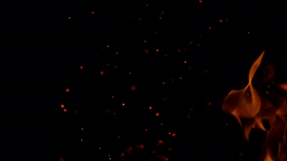 Super Slow Motion Shot of Fire and Sparks Isolated on Black Background at 1000Fps