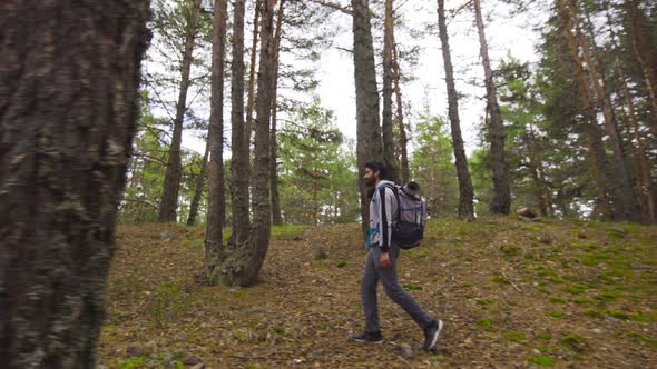 Man walking in the forest.