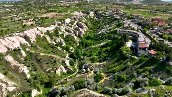 Awesome aerial view of Goreme Historical National Park in Cappadocia, Turkey 4 K