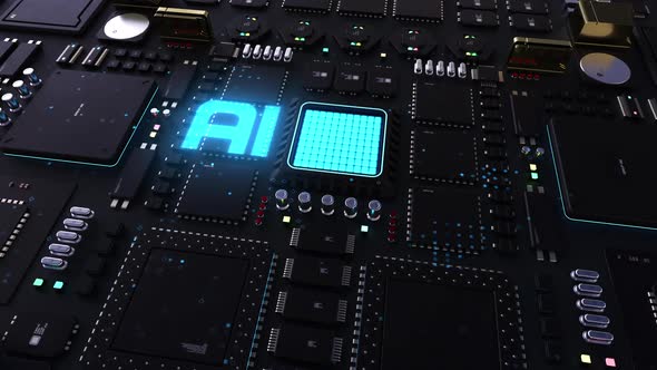 AI header. next-generation chip and processor animation.