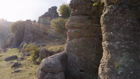 Morning Sun Illuminated Majestic Gray Rock Formations